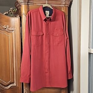 Travel Smith mens long XXL long sleeve shirt. Casual button down. Rust/red color